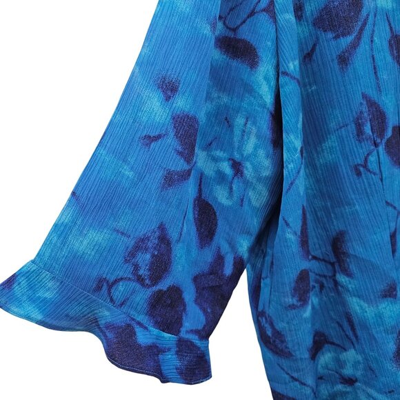 Reitman's Womens Blue Floral Flutter Sleeve Blouse Size 22 - Picture 5 of 10